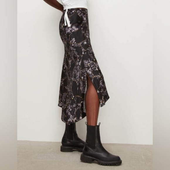 ALL SAINTS Luisa Buruberu Printed Floral Skeleton Midi Skirt Sz 0 - Picture 1 of 11